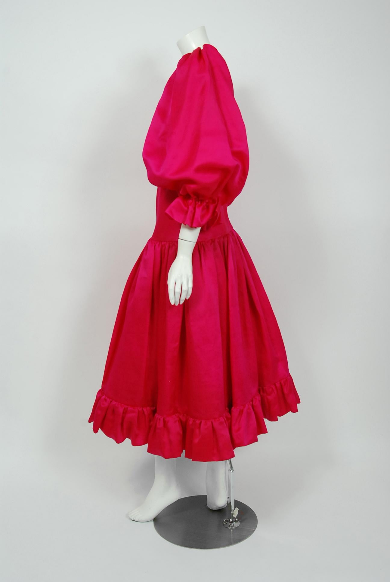 Vintage 1990's Oscar de la Renta Pink Silk Puff-Sleeve Voluminous ...