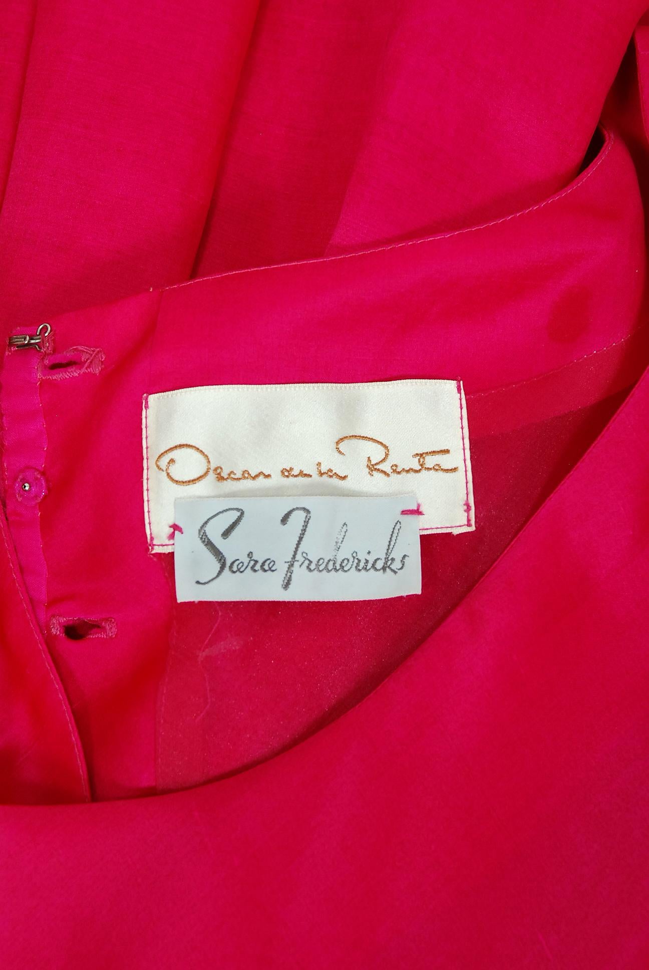 Women's Vintage 1990's Oscar de la Renta Pink Silk Puff-Sleeve Voluminous Ruffle Dress