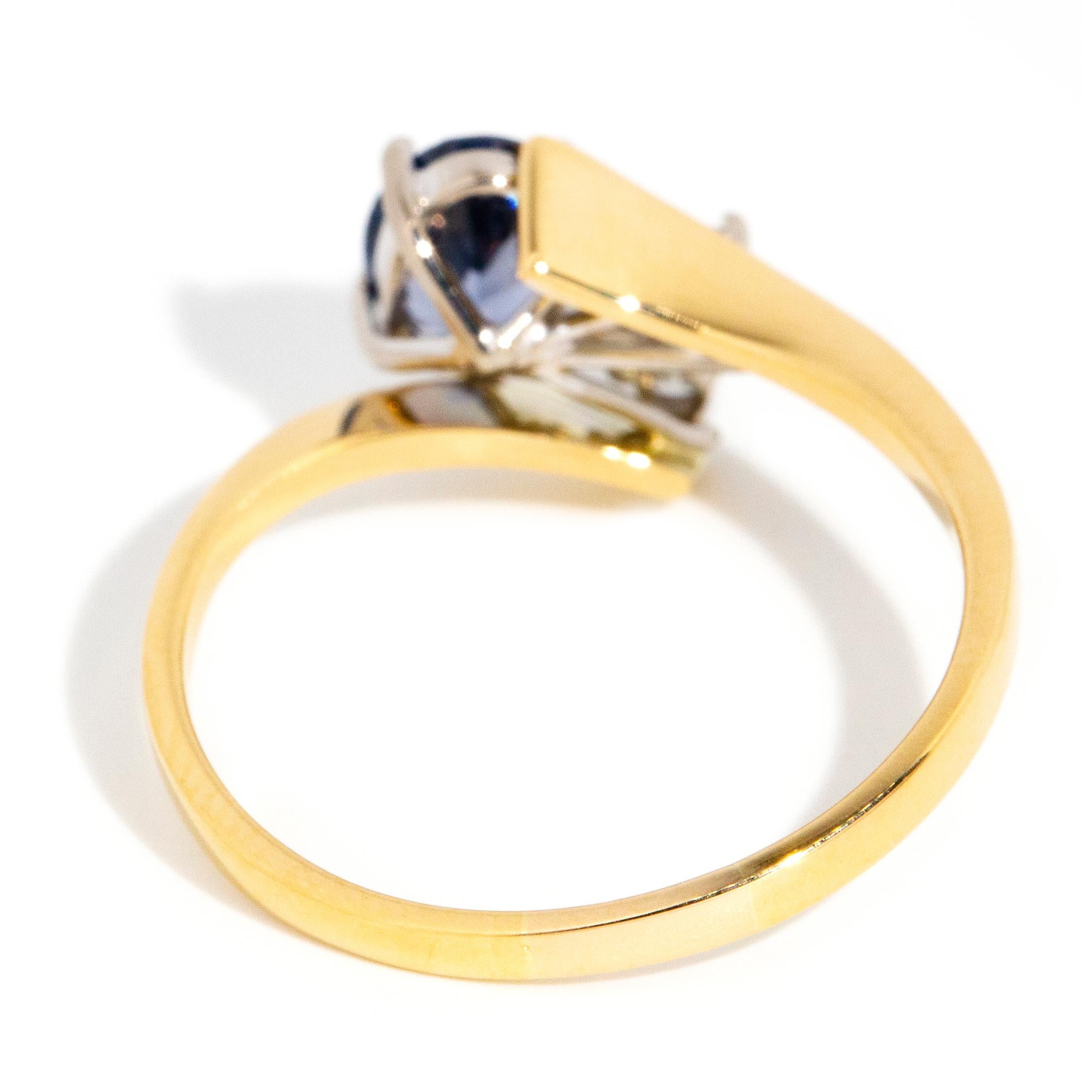Bague vintage Moi et Toi en or 18 carats avec saphirs ovales de type Ceylan et diamants, années 1990 en vente 1