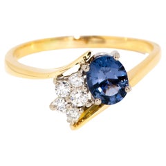 Vintage 1990s Oval Ceylon Type Sapphire & Diamond Moi Et Toi Ring 18 Carat Gold