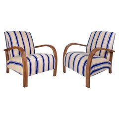 Vintage 1990s Pair of Spanish White and Blue Upholstered Armchairs
