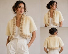 Vintage Pellacci Rabbit Fur Cropped Bolero Jacket, 1990s – Ivory Vanilla Fur wit