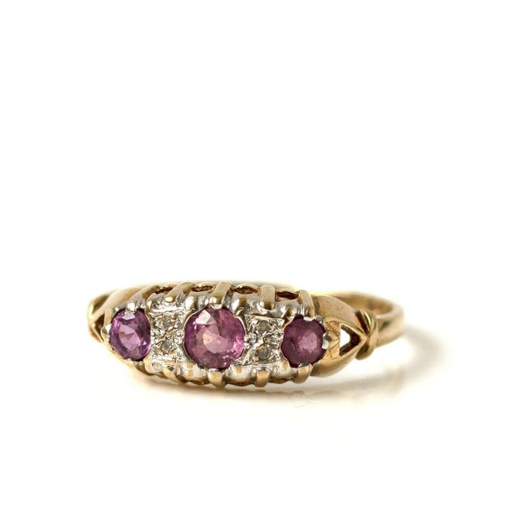 Vintage 1990er Pink Sapphire Diamond 9ct Gold Ring (Retro) im Angebot