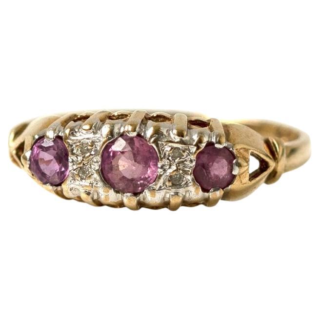 Vintage 1990s Pink Sapphire Diamond 9ct Gold Ring
