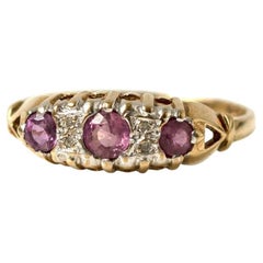 Vintage 1990s Pink Sapphire Diamond 9ct Gold Ring