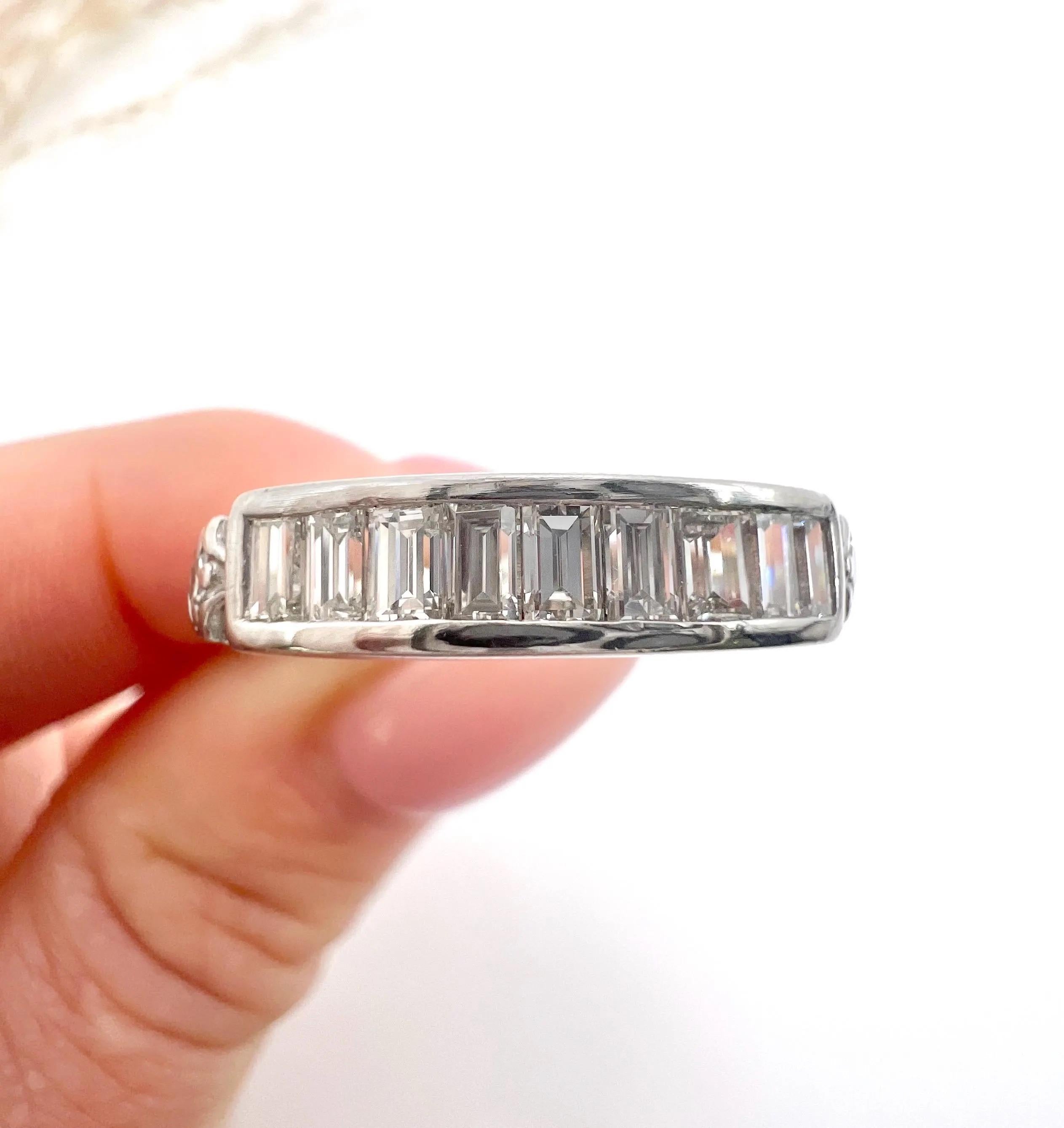 Vintage 1990s Platinum, Emerald Cut Diamond Half Eternity Ring For Sale 6