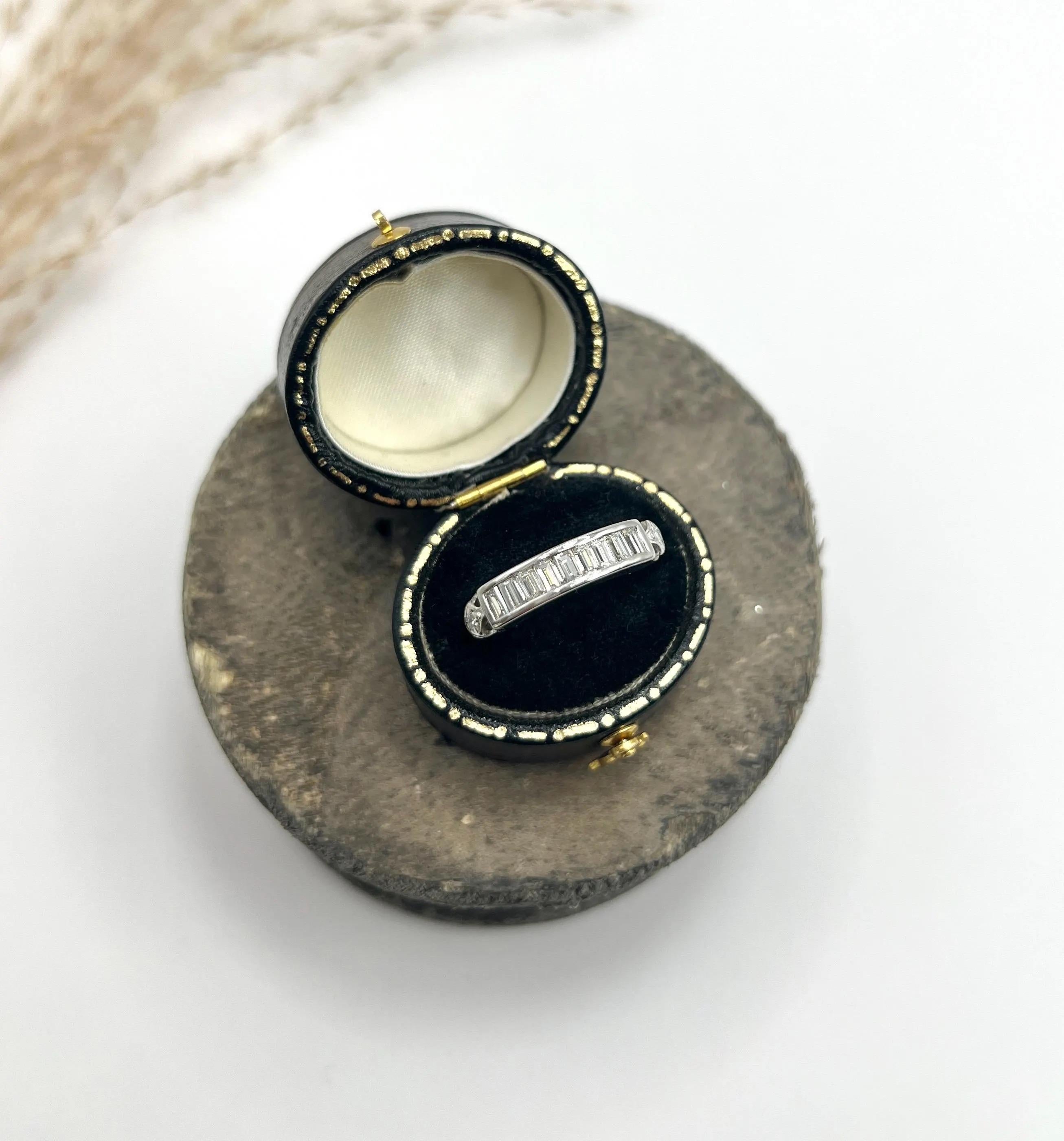 Vintage 1990s Platinum, Emerald Cut Diamond Half Eternity Ring For Sale 2
