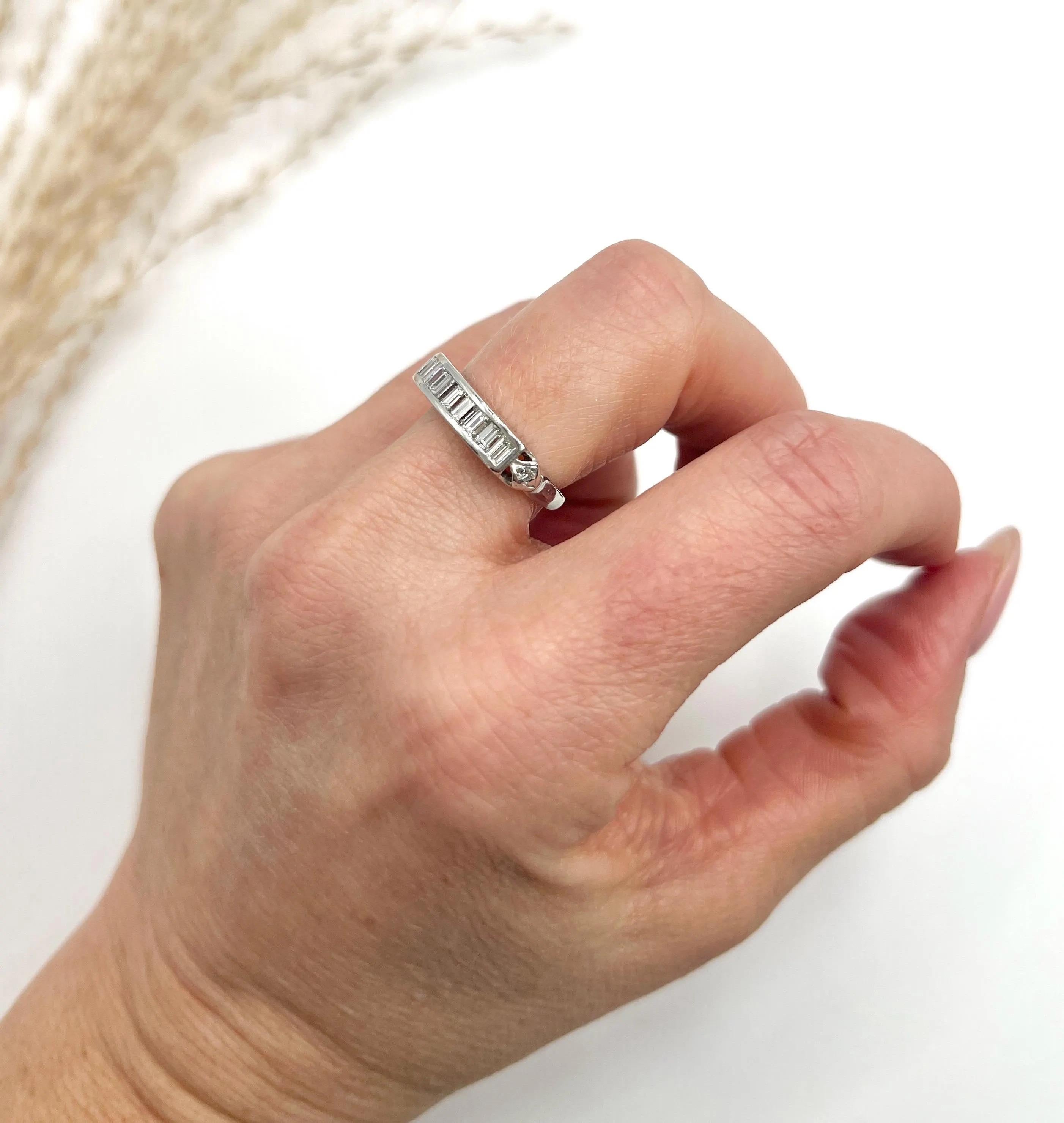 Vintage 1990s Platinum, Emerald Cut Diamond Half Eternity Ring For Sale 3