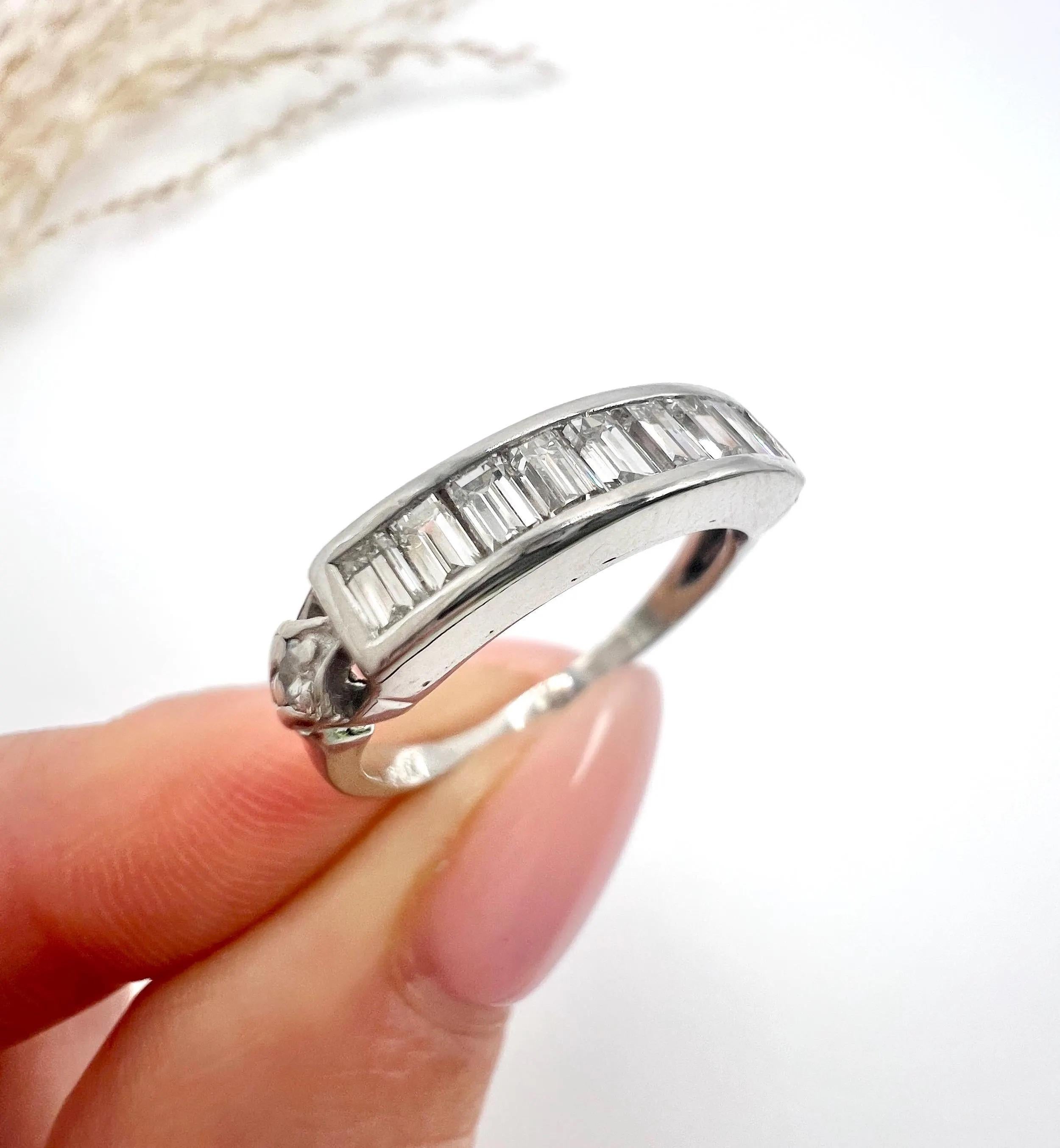 Vintage 1990s Platinum, Emerald Cut Diamond Half Eternity Ring For Sale 5