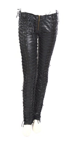 Vintage 1990s Plein Sud 100% black calfs leather laced pants