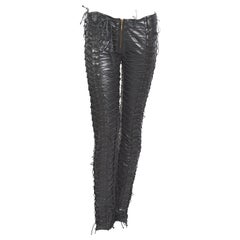 Retro 1990s Plein Sud 100% black calfs leather laced pants