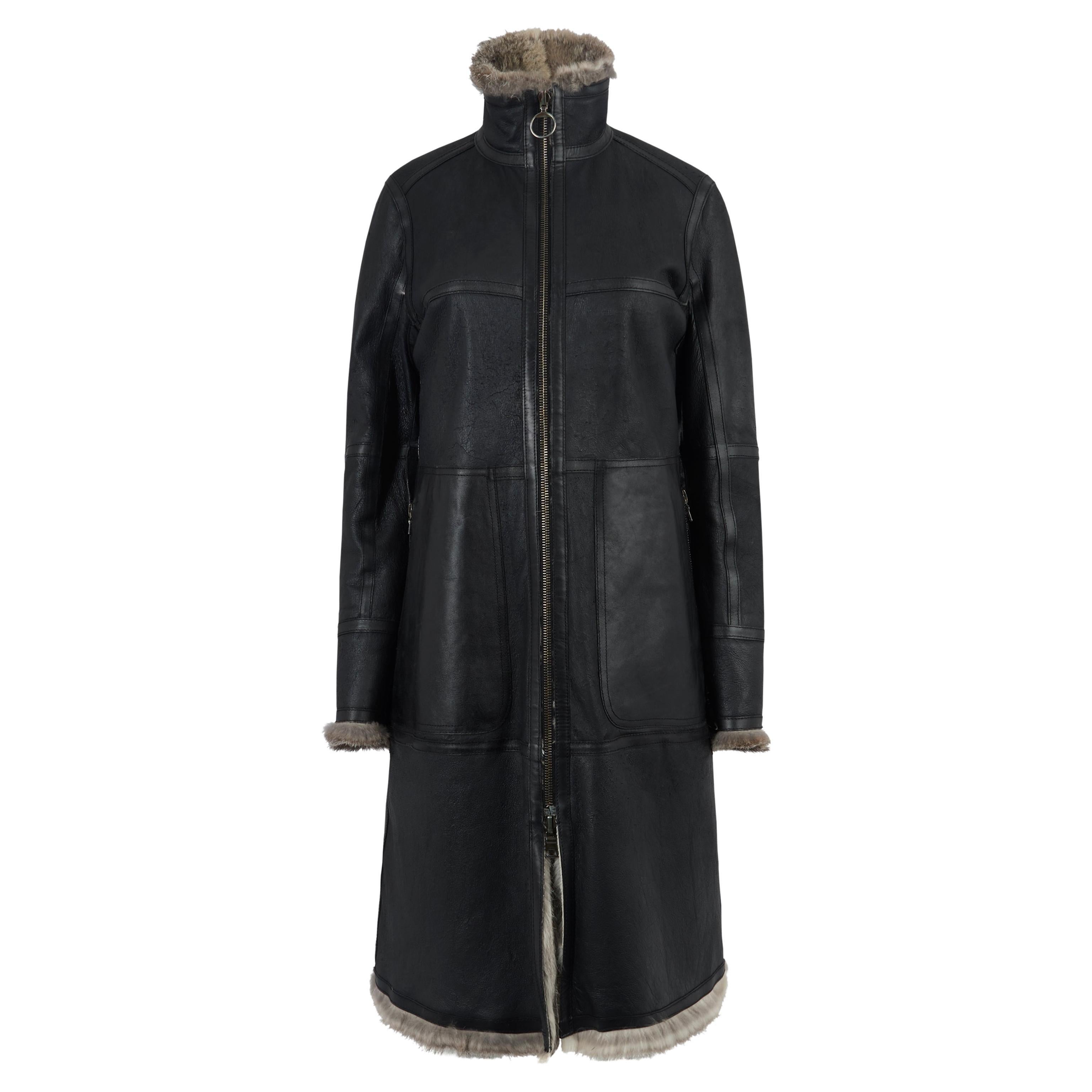 Vintage 1990's Prada Leather & Fur Reversible Coat en vente