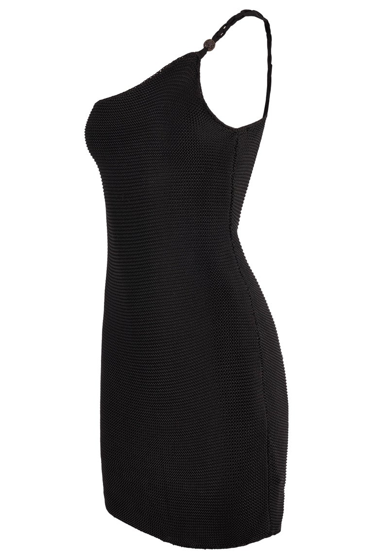 Vintage 1990's Ralph Lauren One Shoulder Black Crochet Dress For Sale at  1stDibs