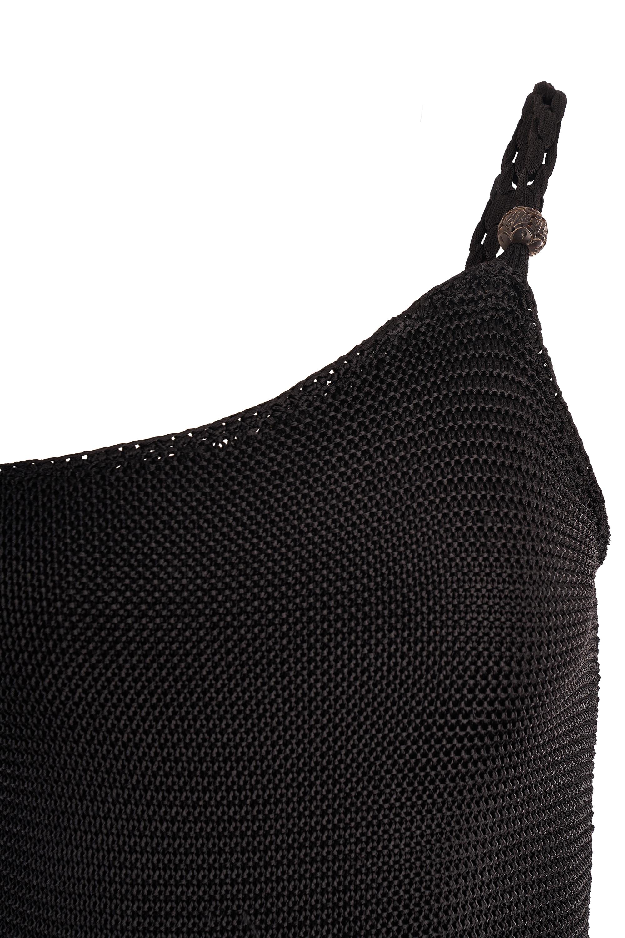 Noir Vintage 1990's Ralph Lauren One Shoulder Black Crochet Dress en vente