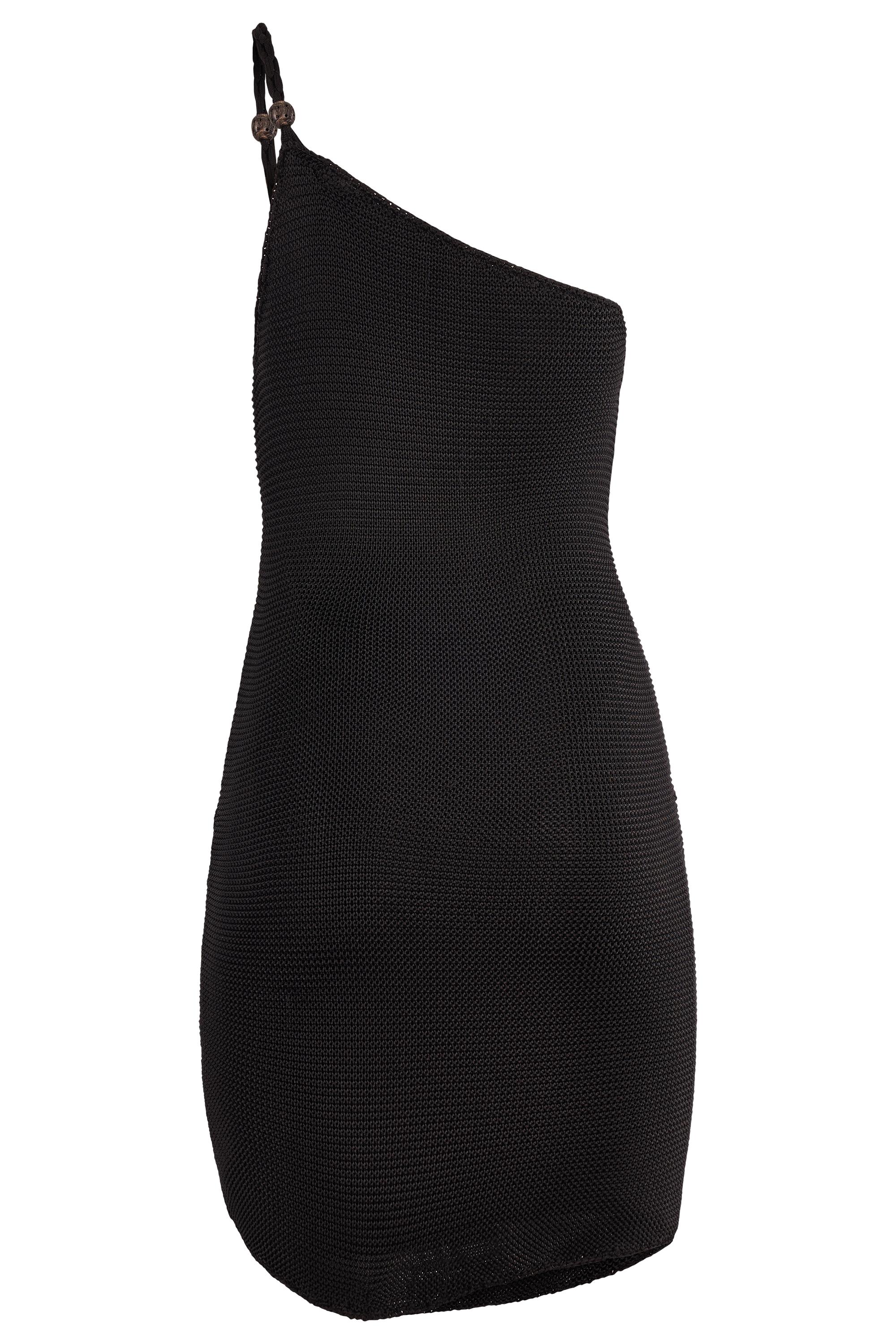 Vintage 1990's Ralph Lauren One Shoulder Black Crochet Dress Excellent état - En vente à London, GB