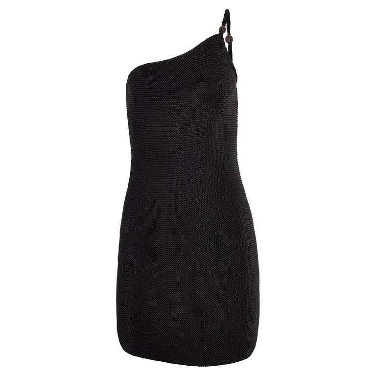 Vintage 1990's Ralph Lauren One Shoulder Black Crochet Dress For Sale at  1stDibs