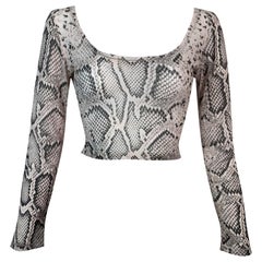 Vintage 1990's Roberto Cavalli Sheer Mesh Snakeskin Print Crop Top