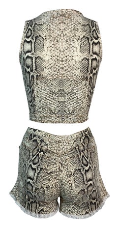 Vintage 1990's Roberto Cavalli Snakeskin Print Crop Top & High Waist Shorts Set