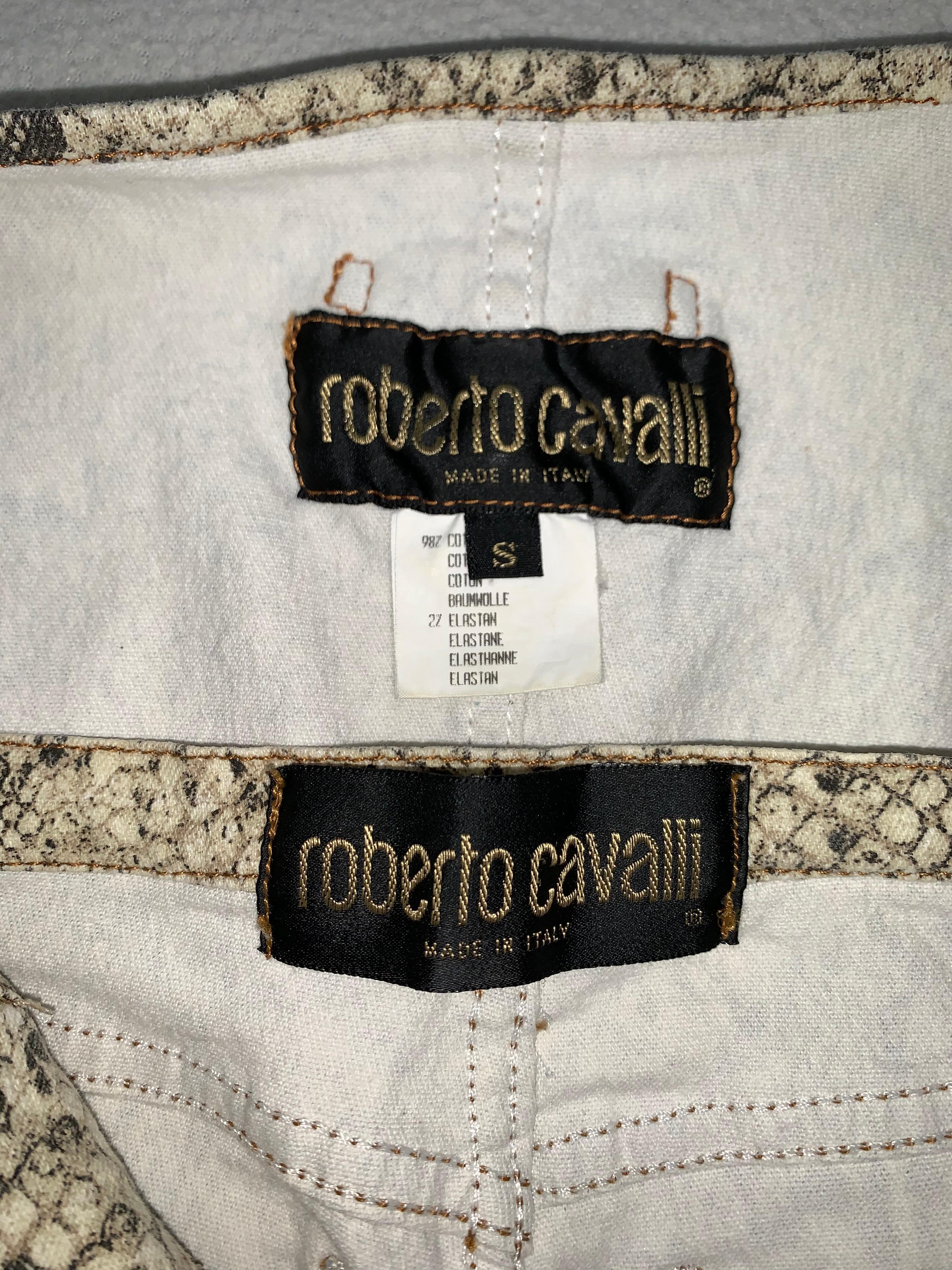Brown Vintage 1990's Roberto Cavalli Snakeskin Print Crop Top & High Waist Shorts Set