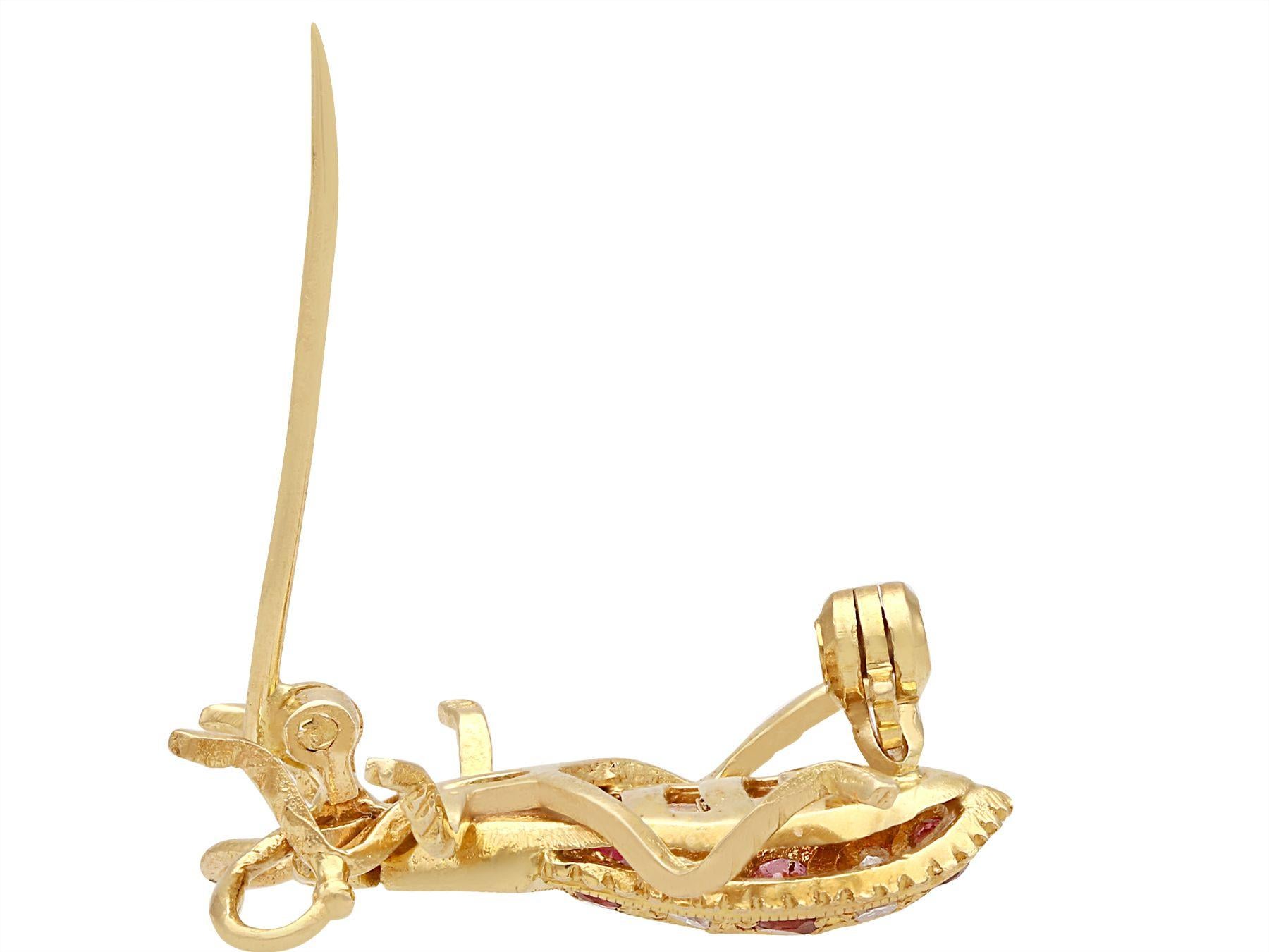 Vintage 1990s Ruby and Diamond Yellow Gold Insect Brooch In Excellent Condition For Sale In Jesmond, Newcastle Upon Tyne