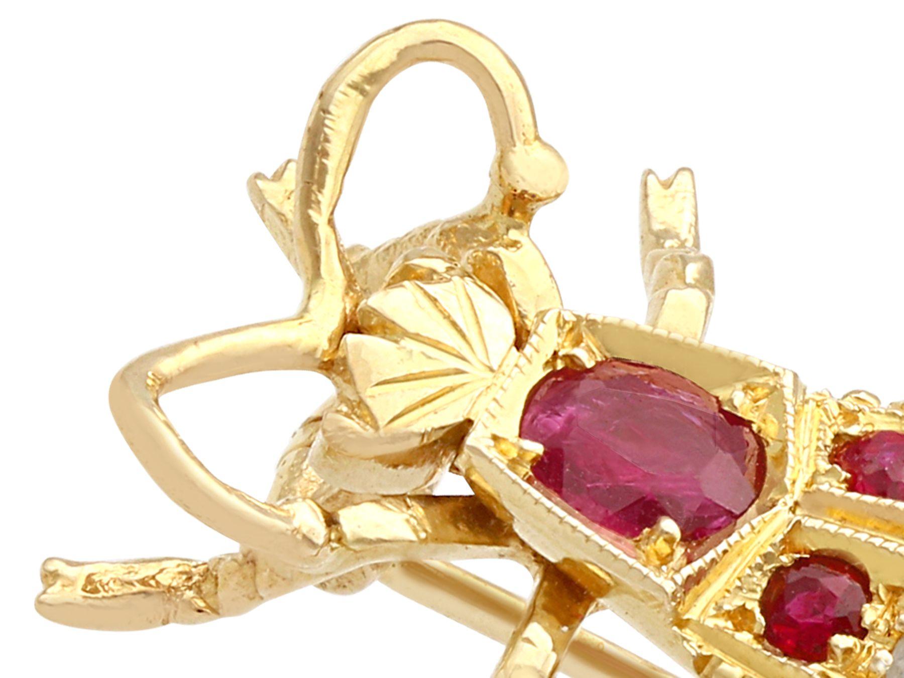 Vintage 1990s Ruby and Diamond Yellow Gold Insect Brooch In Excellent Condition For Sale In Jesmond, Newcastle Upon Tyne