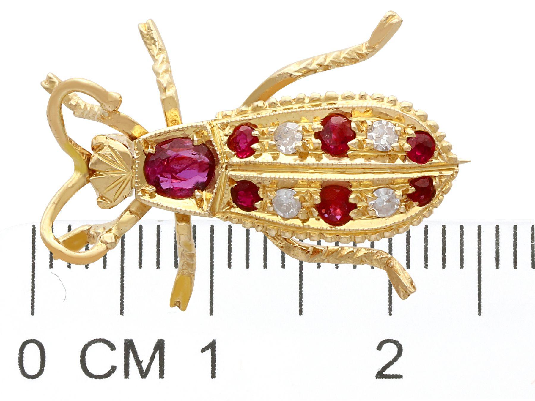 Women's or Men's Vintage 1990s Ruby and Diamond Yellow Gold Insect Brooch For Sale