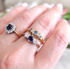 Vintage 18ct Gold Sapphire & Diamond Ring, Hallmarked 1992, Size L