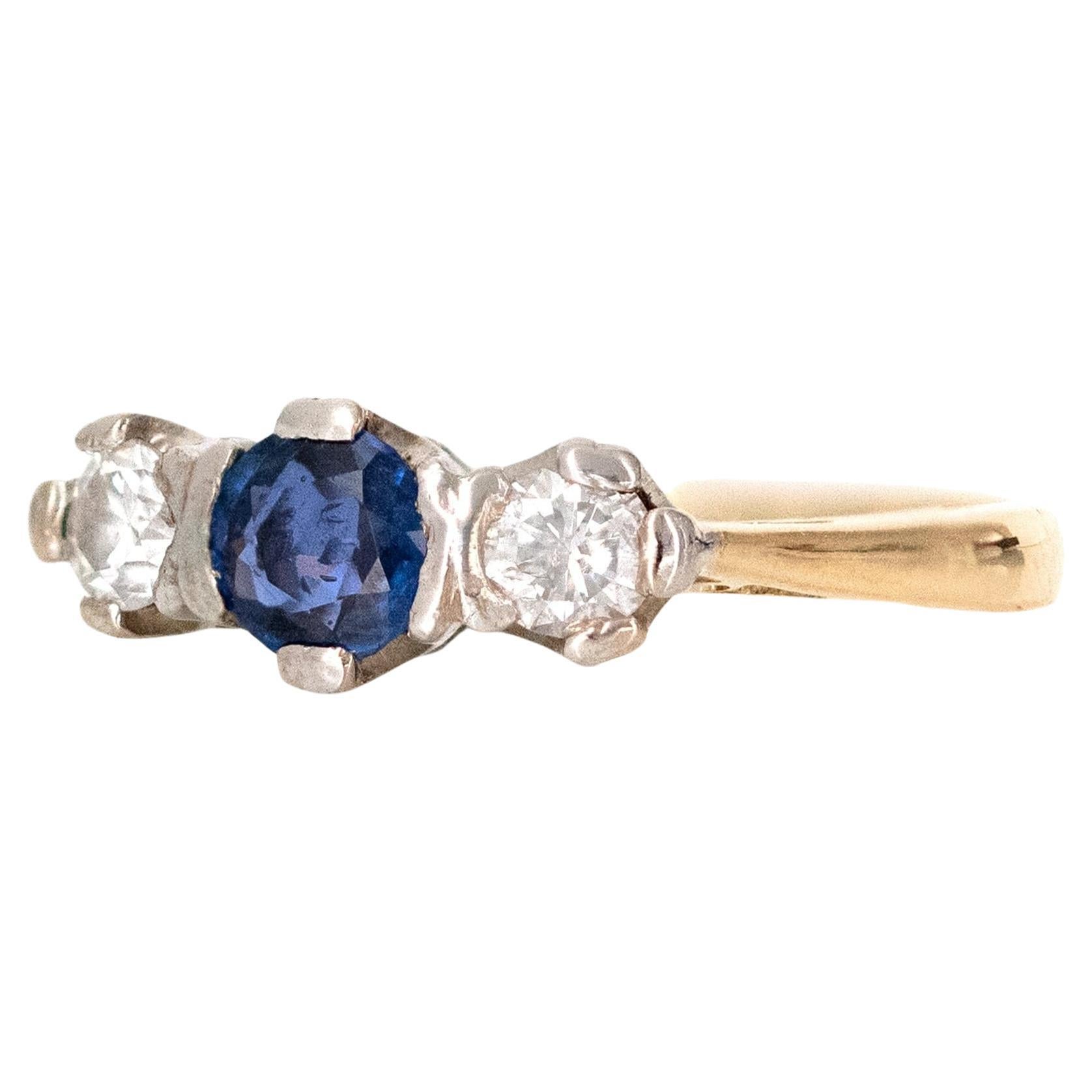 Vintage 1990s Sapphire and Diamond 18 Carat Gold Ring For Sale