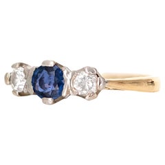 Retro 1990s Sapphire and Diamond 18 Carat Gold Ring