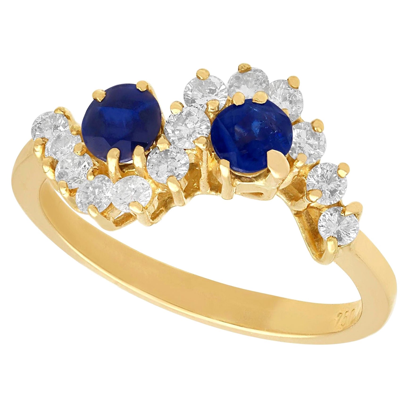 Anello Twist in oro 18 carati con zaffiro e diamante vintage degli anni '90