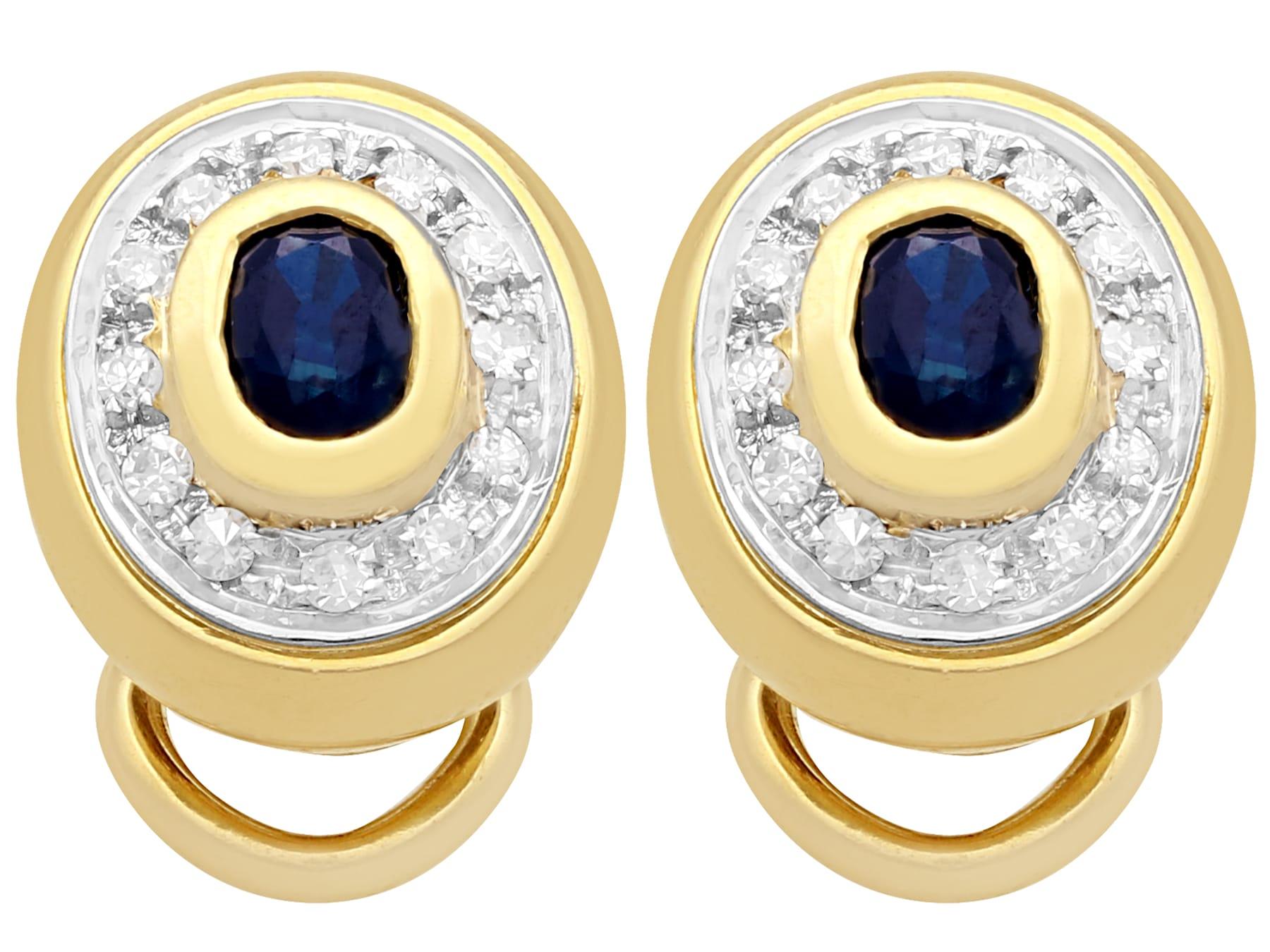 Oval Cut Vintage 1990s Sapphire and Diamond Yellow Gold Clip-On Earrings For Sale