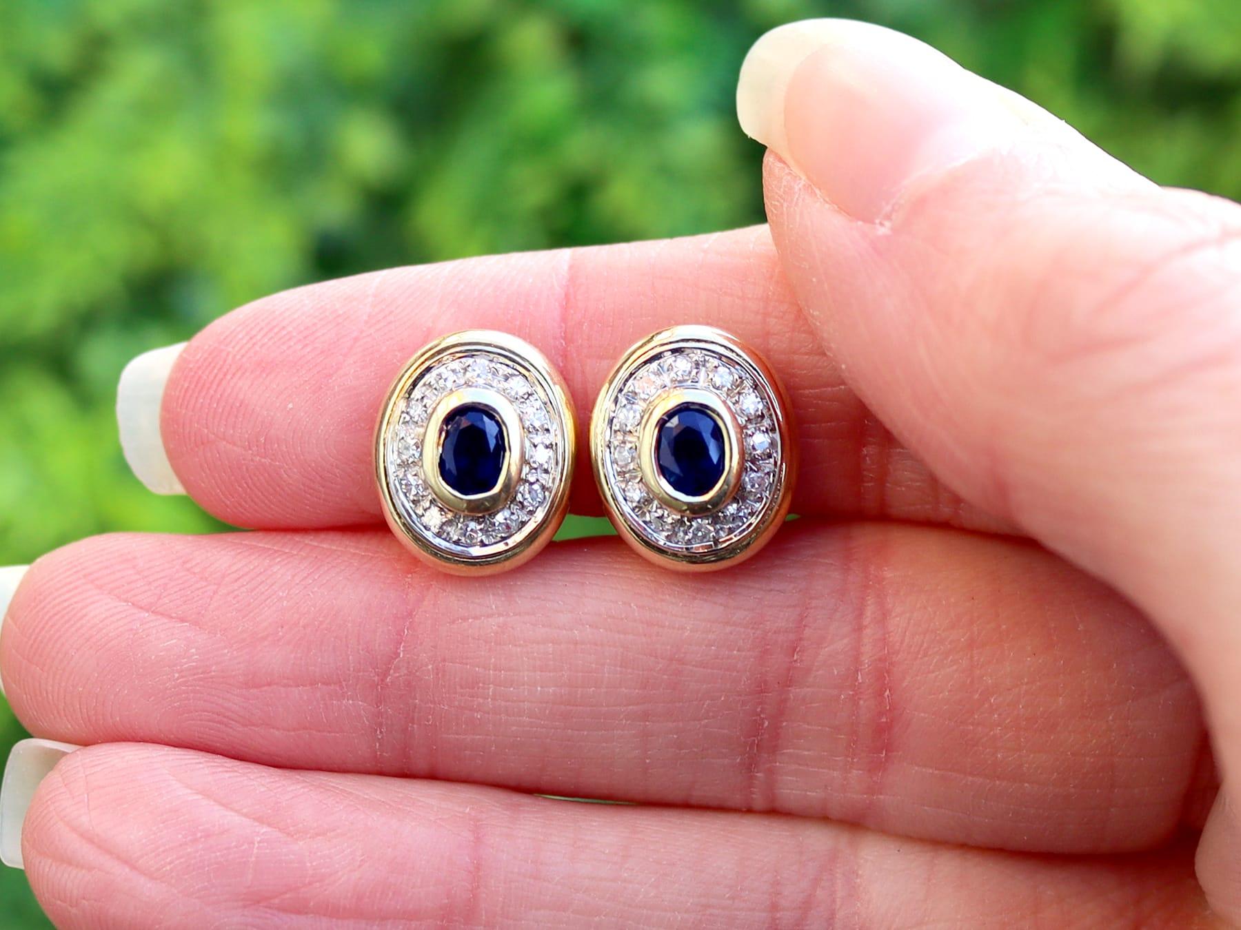 An impressive pair of vintage 0.68 carat sapphire and 0.39 carat diamond, 18 karat yellow and white gold clip-on earrings; part of our diverse gemstone jewelry collections

These fine and impressive sapphire and diamond earrings have been crafted in