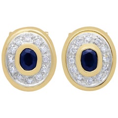 Vintage 1990s Sapphire and Diamond Yellow Gold Clip-On Earrings