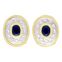 Vintage 1990s Sapphire and Diamond Yellow Gold Clip-On Earrings