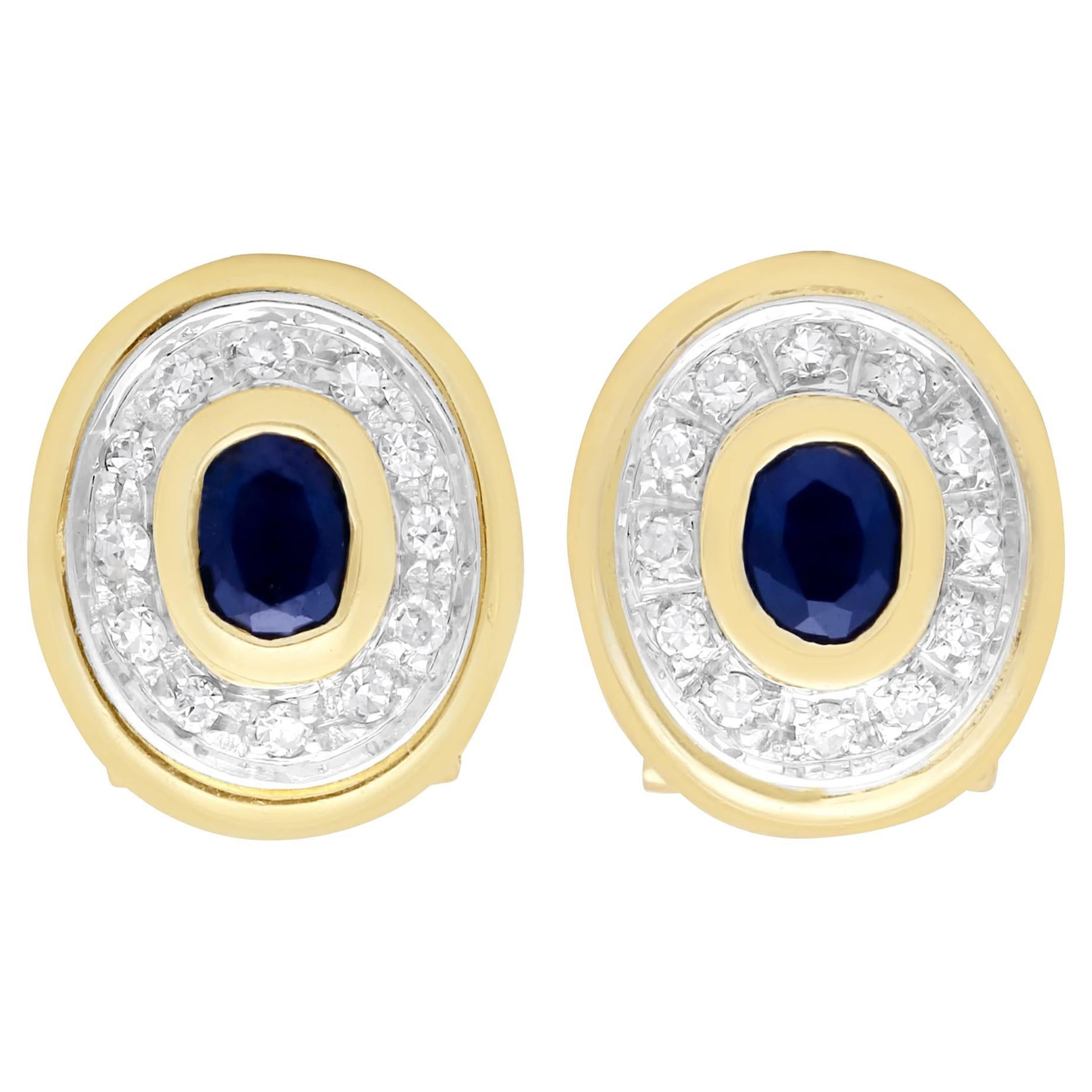 Vintage 1990s Sapphire and Diamond Yellow Gold Clip-On Earrings