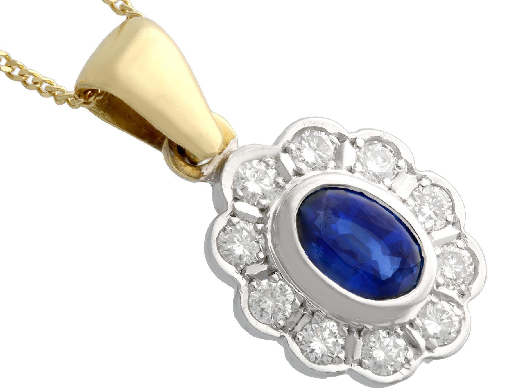Oval Cut 1990s Sapphire and Diamond Yellow Gold Pendant For Sale