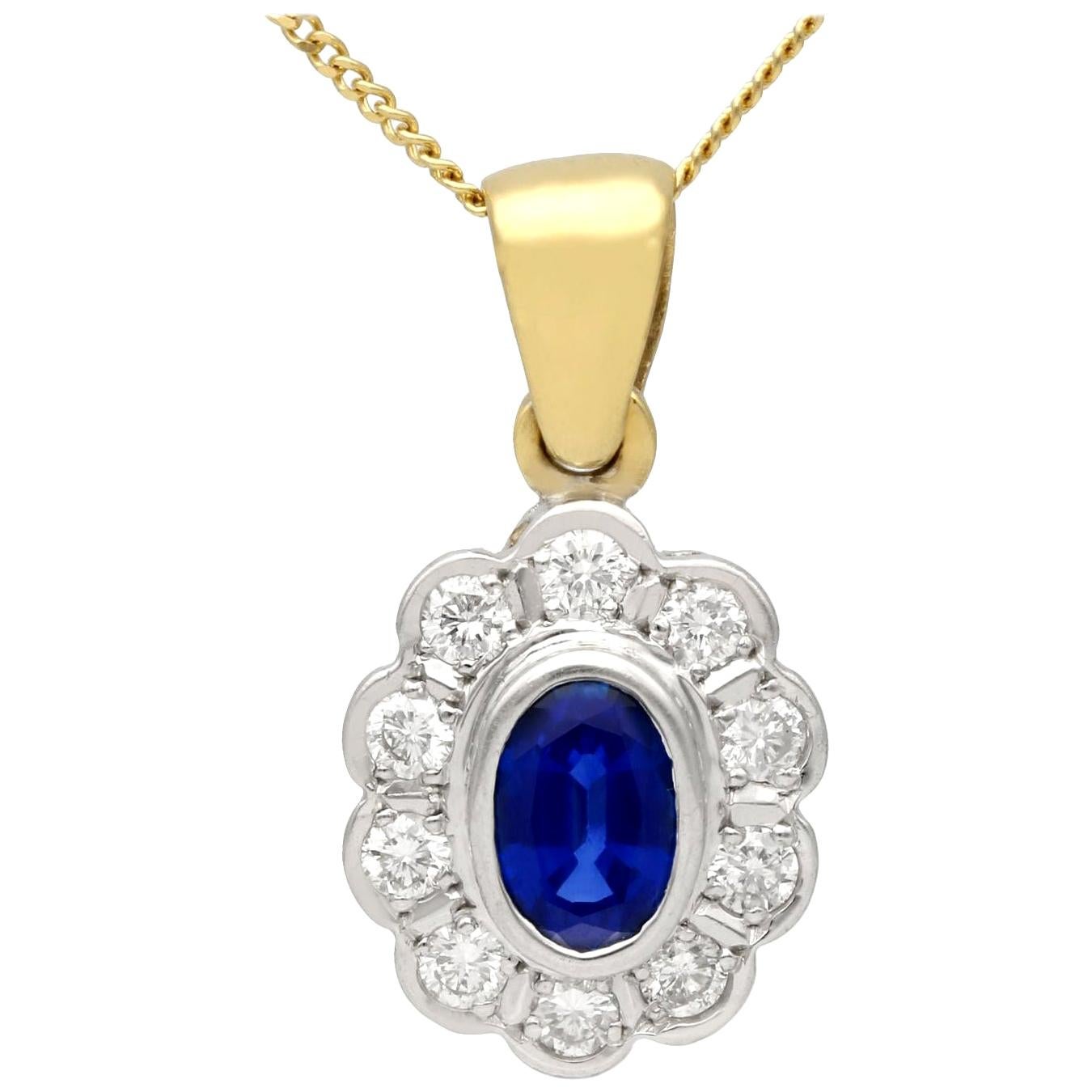 1990s Sapphire and Diamond Yellow Gold Pendant For Sale