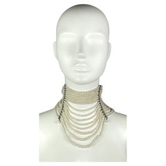 Vintage 1990's Simon Ju Faux Pearl Large Victorian Choker Necklace