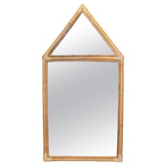 Vintage 1990s Spanish Handmade Bamboo & Woven Wicker Wall Mirror