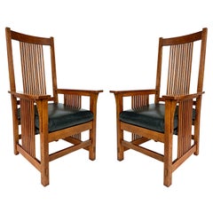Vintage 1990s Stickley Brothers Oak Mission Lounge Chairs, Pair