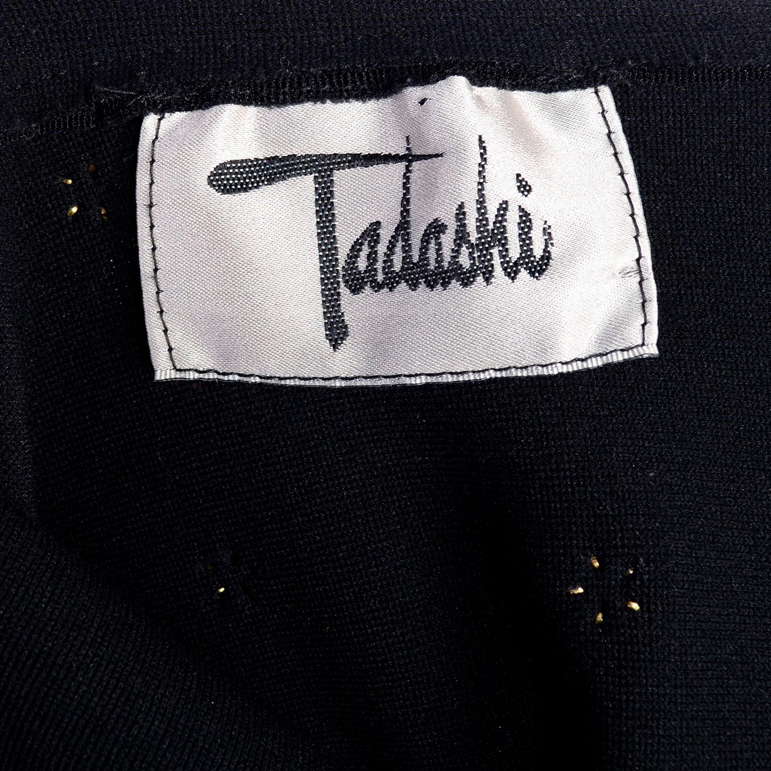 Tadashi Shoji - Robe moulante noire vintage cloutée avec étoiles dorées, années 1990 en vente 7