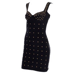 Vintage 1990s Tadashi Shoji Gold Star Studded Bodycon Black Dress