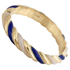 Vintage 1990s Tiffany & Co. 18K Gold Blue and White Enamel Bangle Bracelet