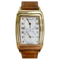 Vintage 1990's Tiffany & Co. Dual Time Quartz Flip Watch 18k Yellow Gold