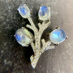 Vintage 1990's Tiffany & Co. Moonstone and Diamond Brooch Platinum