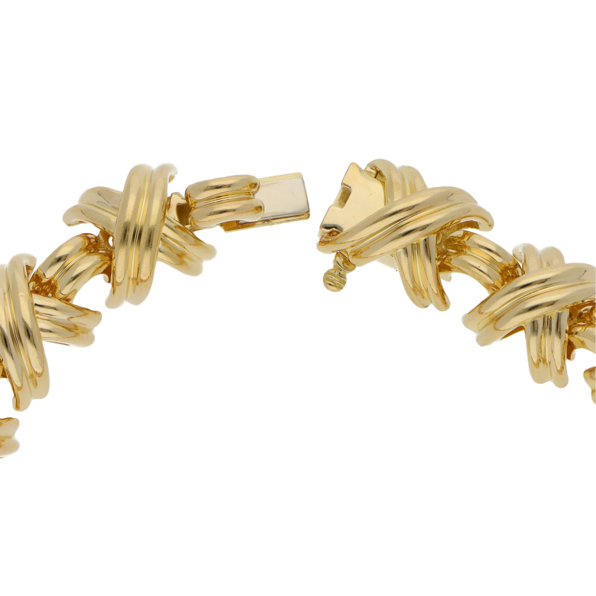 Modern Vintage 1990s Tiffany & Co. Signature X Bracelet in Yellow Gold For Sale