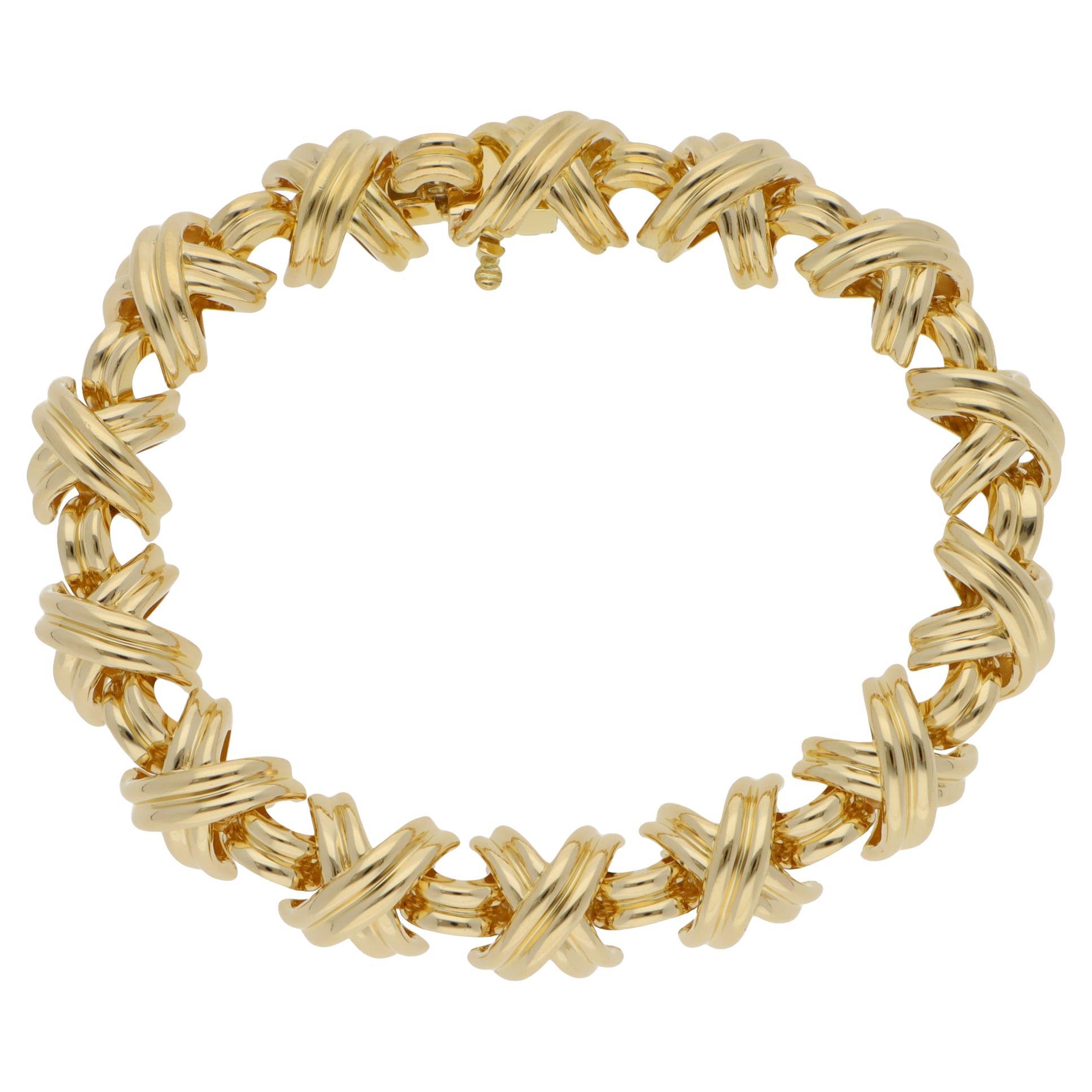 Vintage 1990s Tiffany & Co. Signature X Bracelet in Yellow Gold For Sale