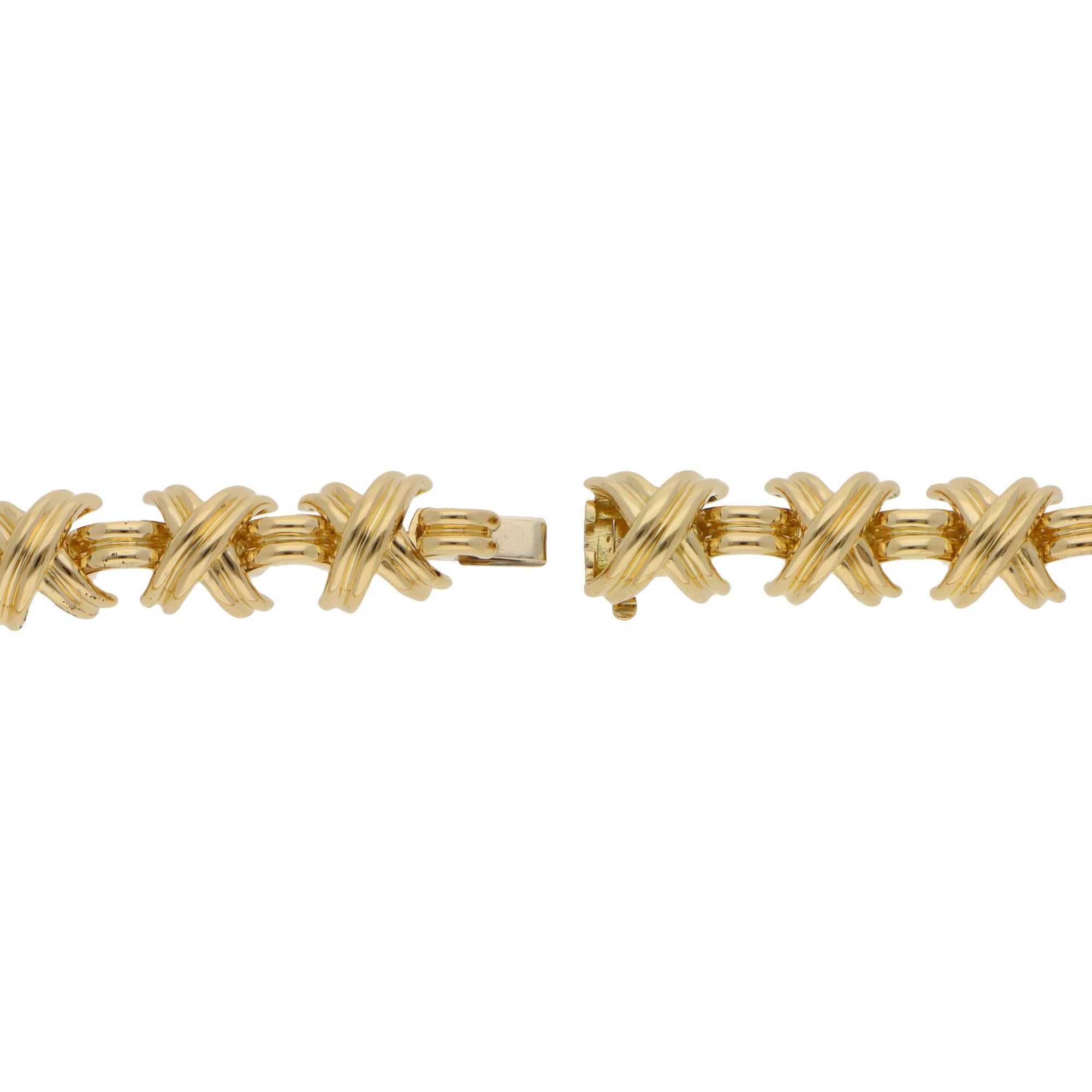 Modern Vintage 1990s Tiffany & Co. Signature X Necklace in Yellow Gold For Sale