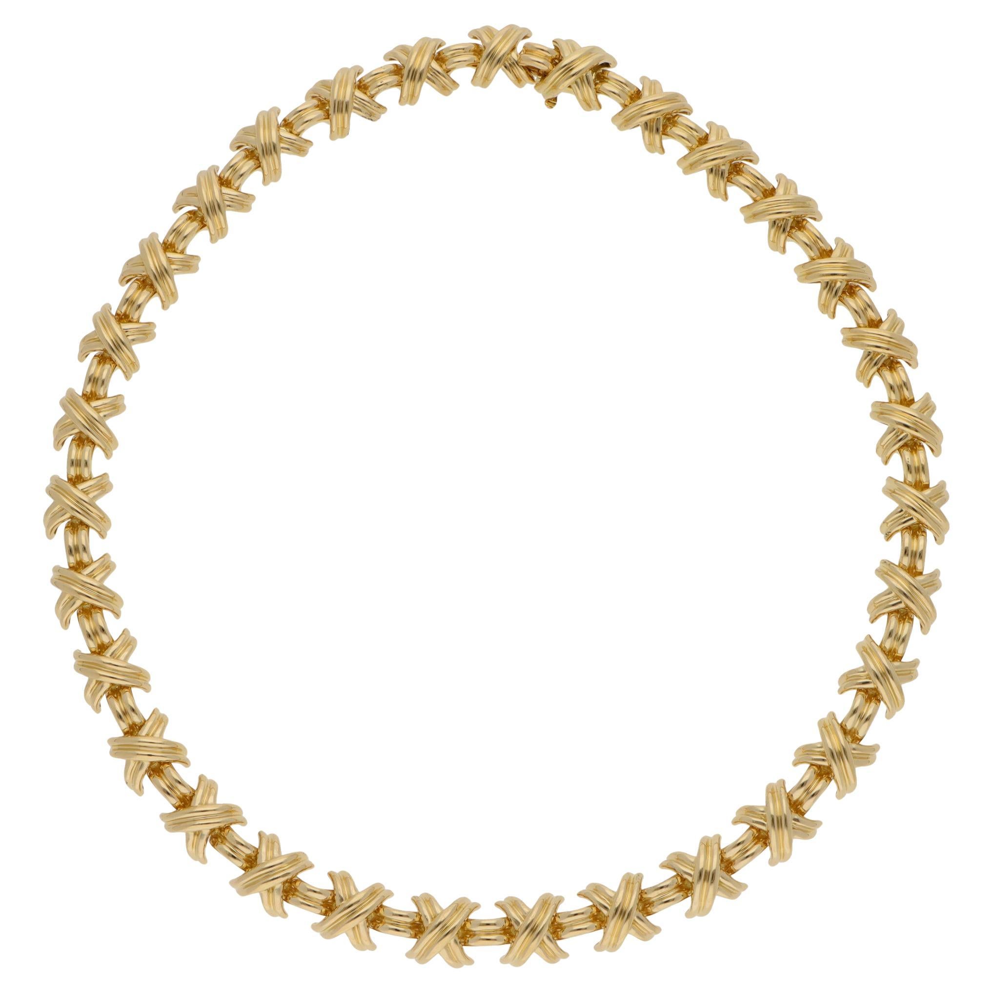 Vintage 1990s Tiffany & Co. Signature X Necklace in Yellow Gold For Sale