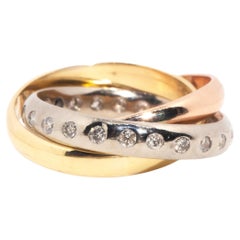 Vintage 1990er Jahre Dreifarbiger Diamant 18 Karat Gold Drei Ring Russischer Ehering